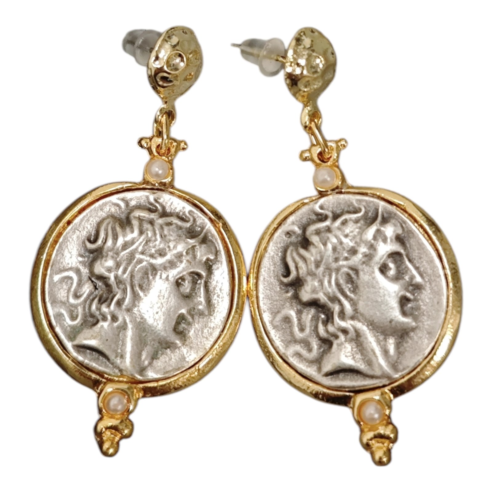 Boucles créateur \'Cléopatra\' gris doré - 50x25 mm - [S1903]