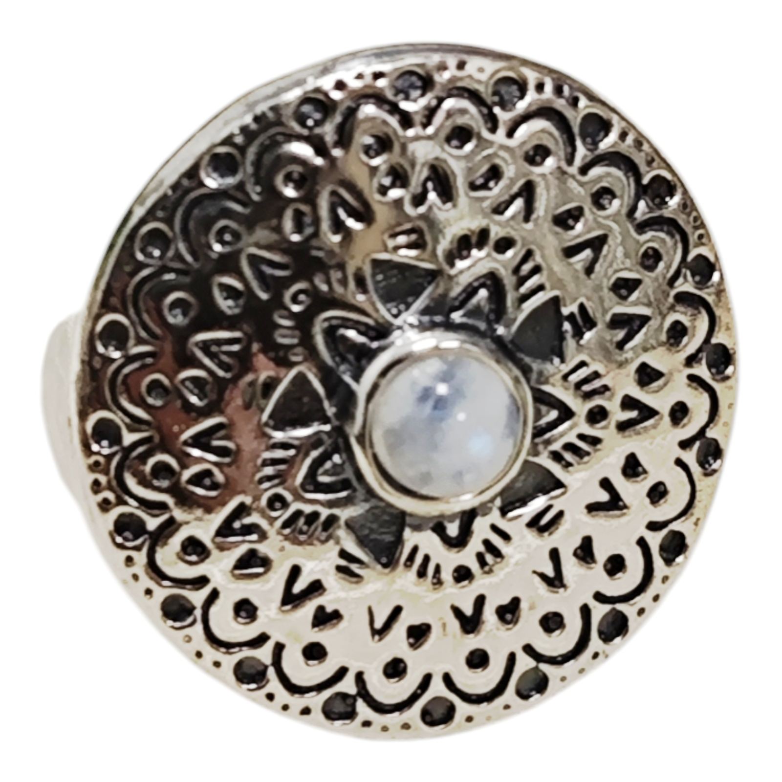 Bague Argent \'Cléopatra\' pierre de lune argenté vieilli - 25 mm - [S1934]