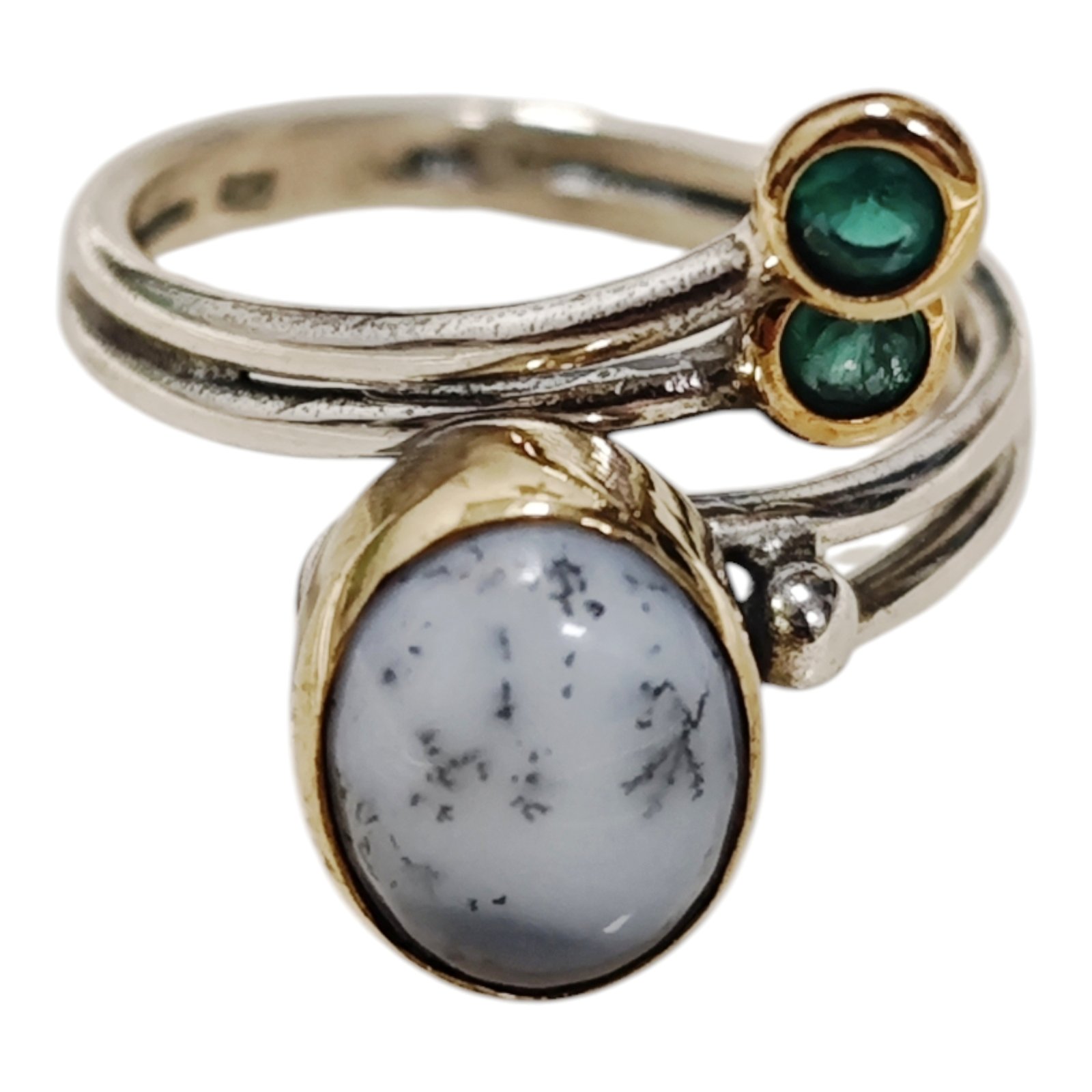 Bague argent \'Lyrielle\' opale dentritique doré argenté - 18 mm (ajustable) - [S1935]
