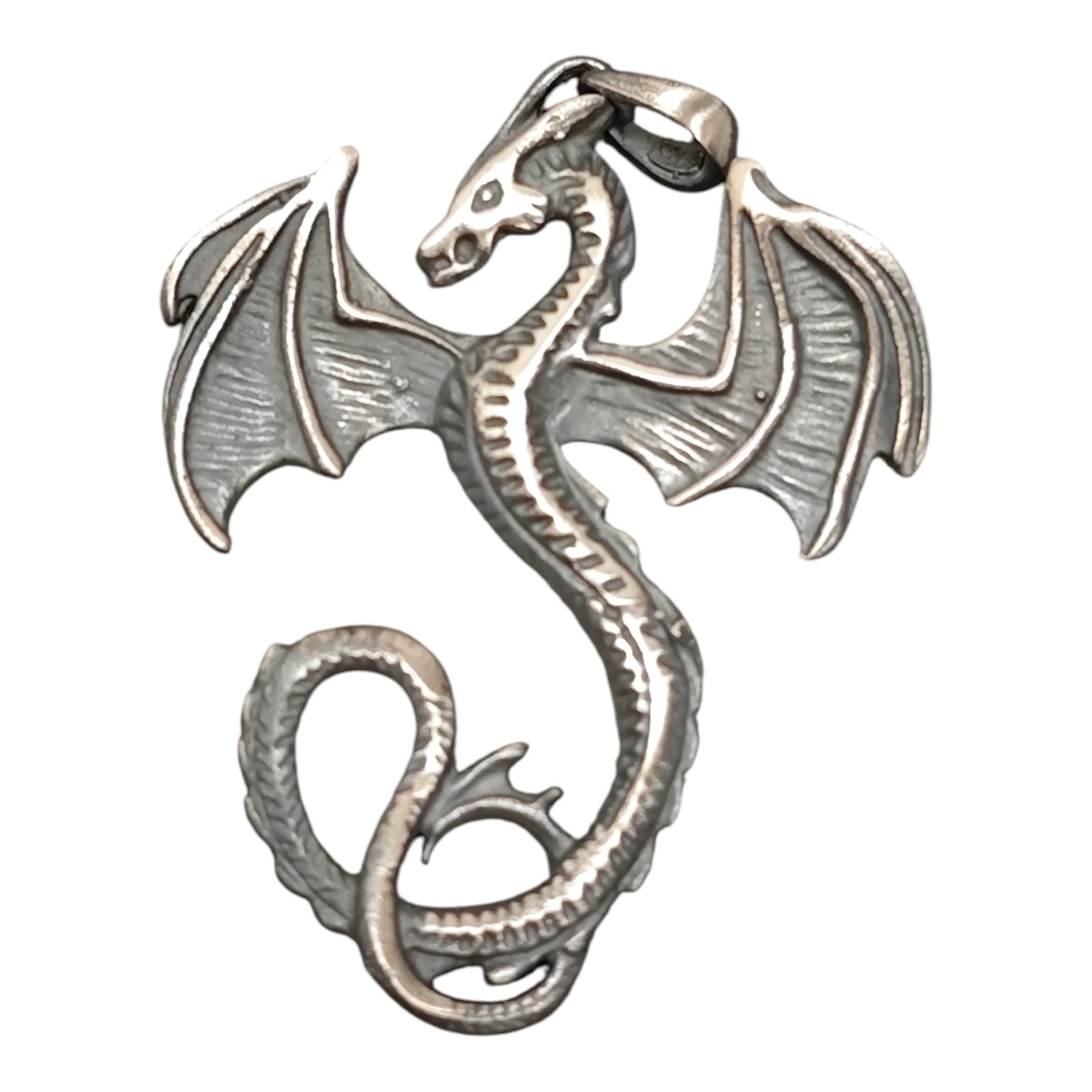 Pendentif Argent \'Dragon Légendaire\' argenté vieilli - 44x37 mm - [S1939]