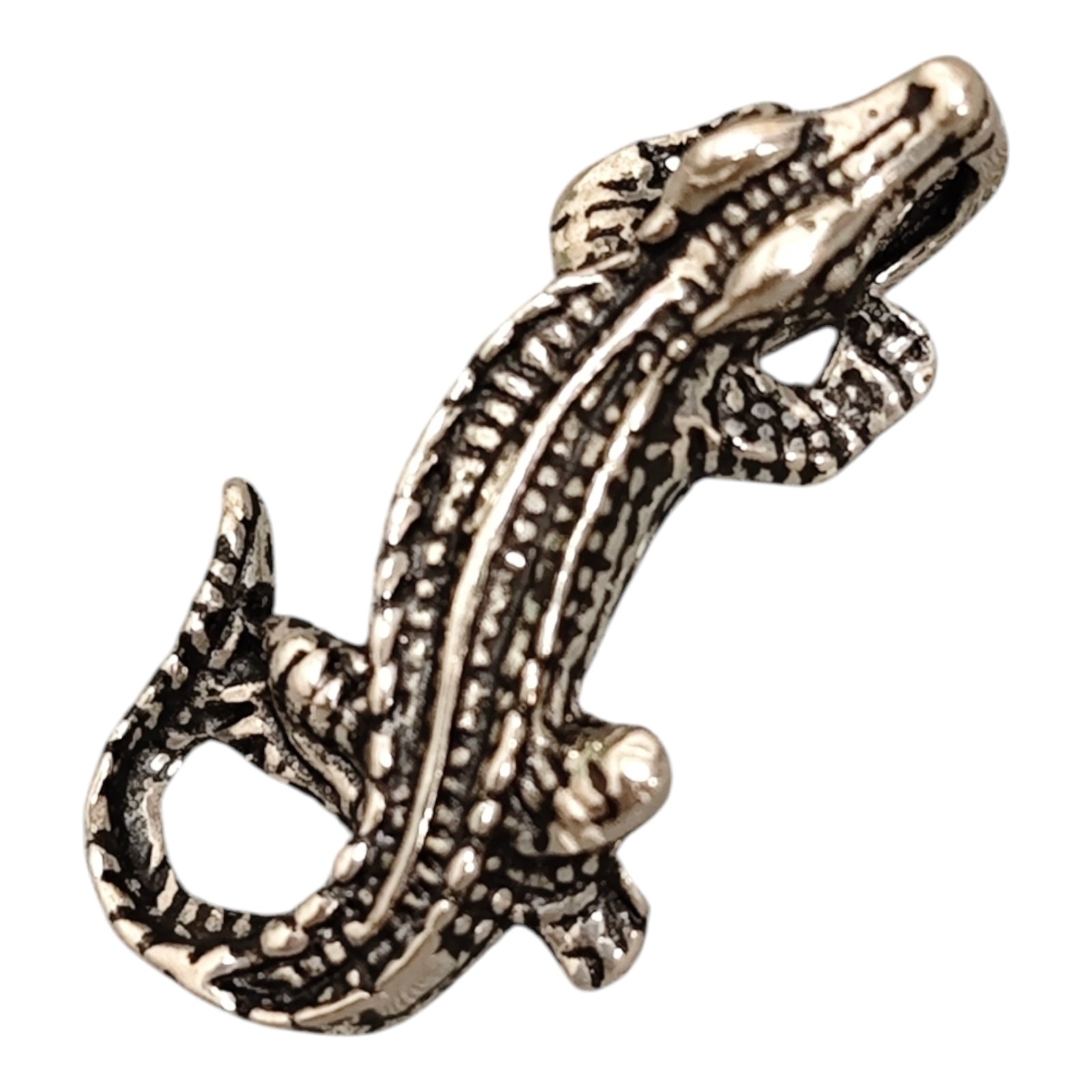 Pendentif Argent \'Crocodile\' argenté vieilli - 29x16 mm - [S1940]