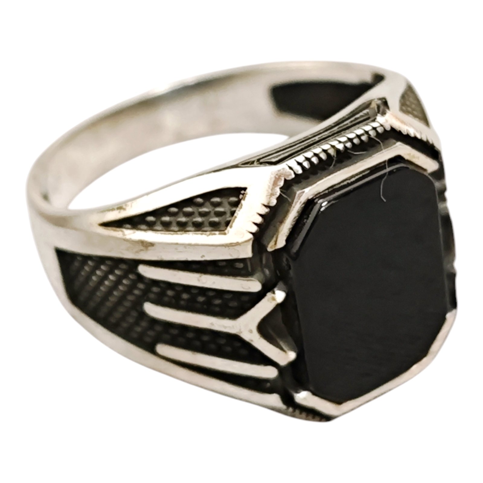 Bague Homme Argent \'Thorgal\' onyx argenté vieilli - 17x13 mm - [S1945]