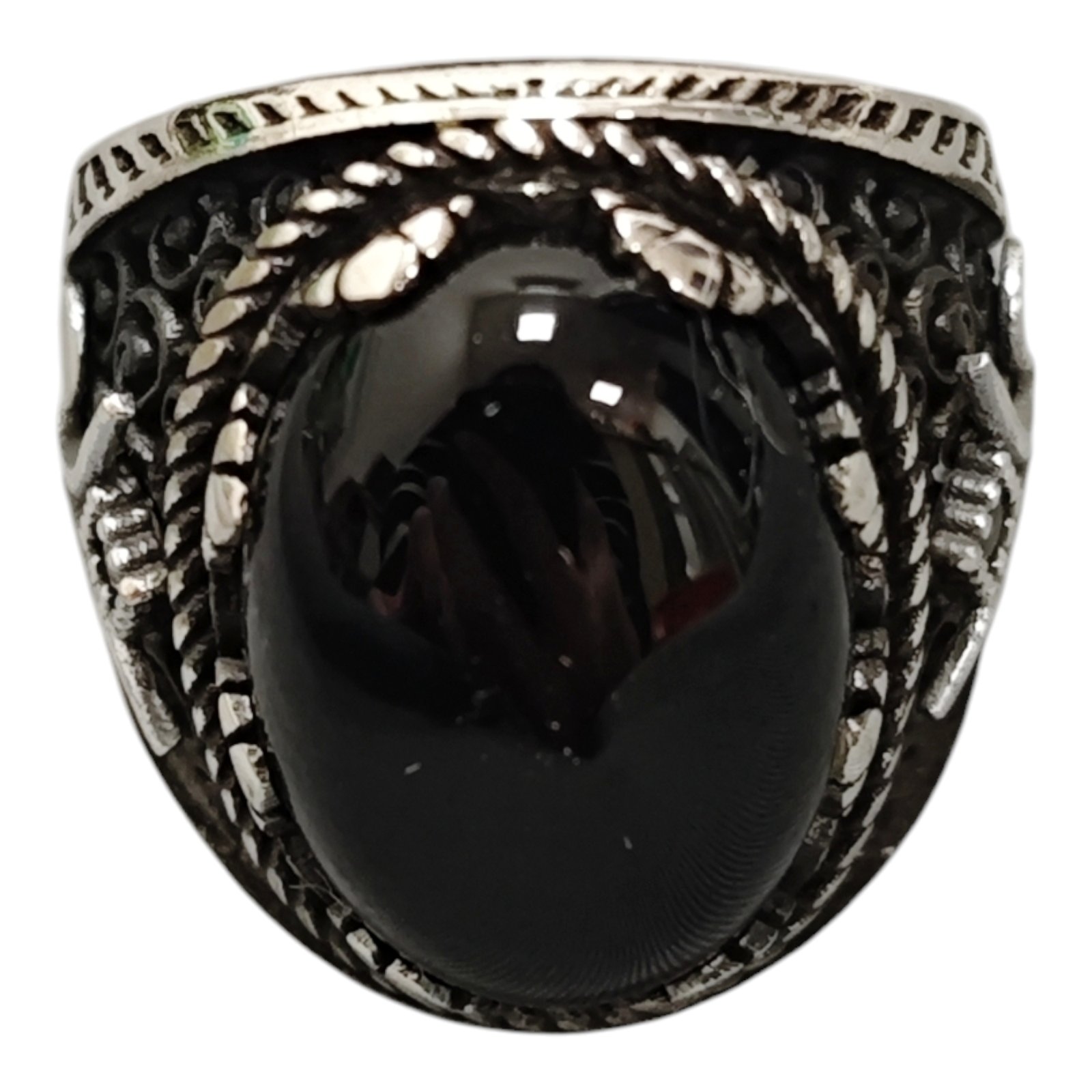 Bague Homme Argent \'Thorgal\' onyx argenté vieilli - 23x18 mm - [S1947]