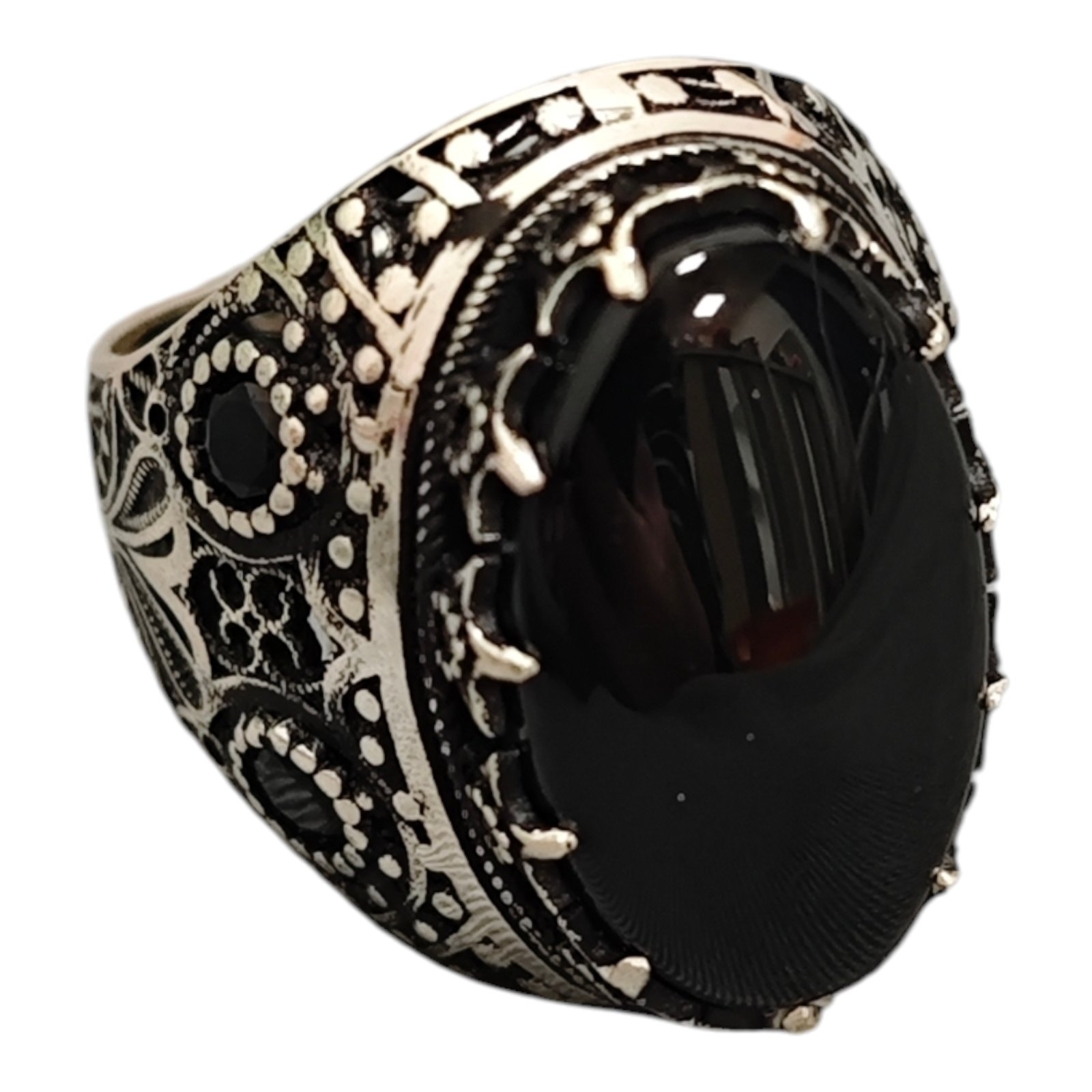 Bague Homme Argent \'Thorgal\' onyx argenté vieilli - 25x17 mm - [S1948]