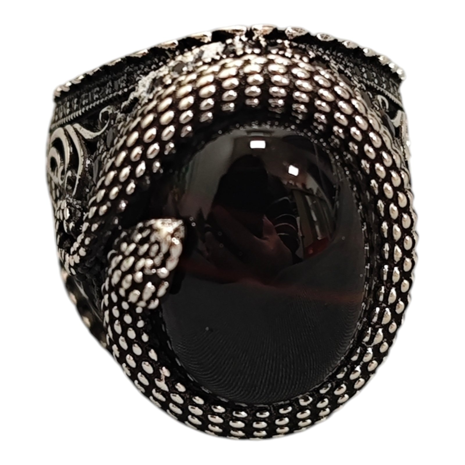 Bague Homme Argent \'Thorgal\' onyx argenté vieilli - 25x18 mm - [S1949]