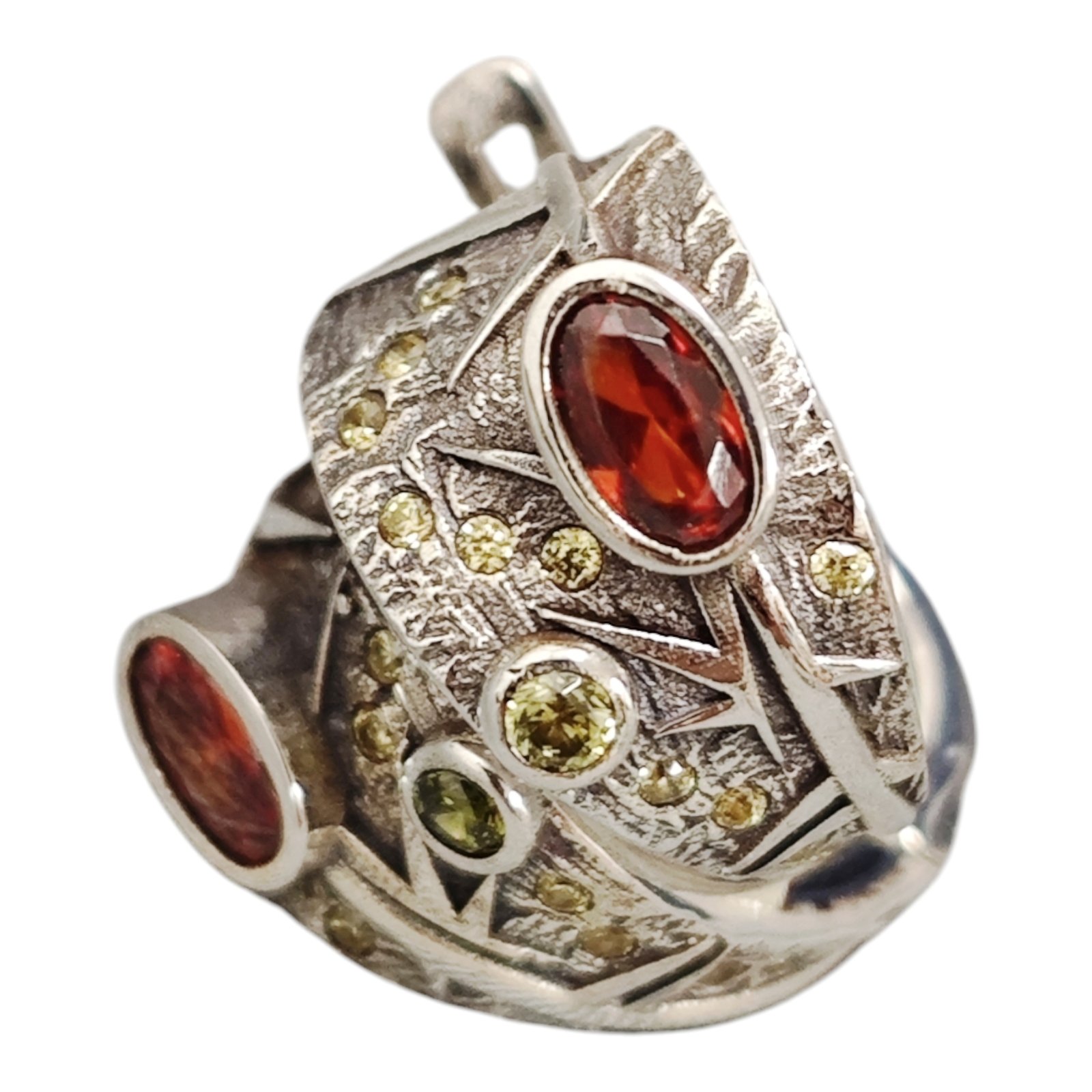 Demi-créoles Argent \'Lyrielle\' rouge jaune argenté - 15x9 mm - [S1950]