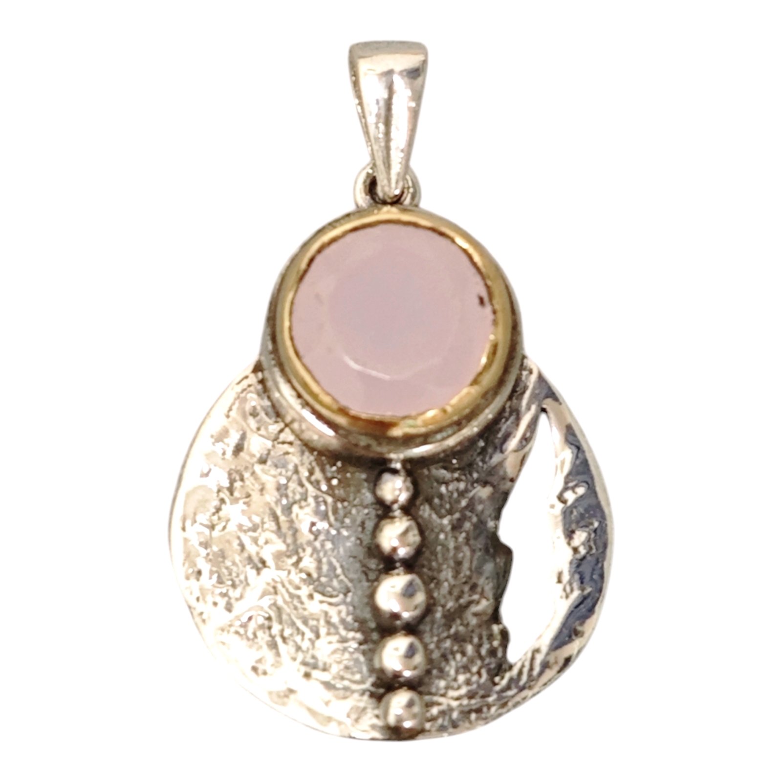 Pendentif Argent \'Lyrielle\' quartz rose argenté vieilli - 25x22 mm - [S1954]
