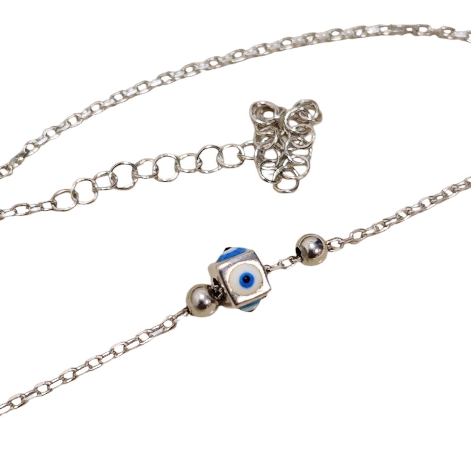 Chaine Cheville Argent \'Cléopatra\' bleu argenté - 4x4 mm (oeil de fatma) - [S1955]