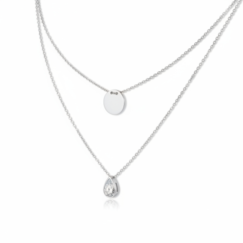 Collier Argent double \'Identité\' argenté (rhodié) - 12 mm (identité) - [S1961]