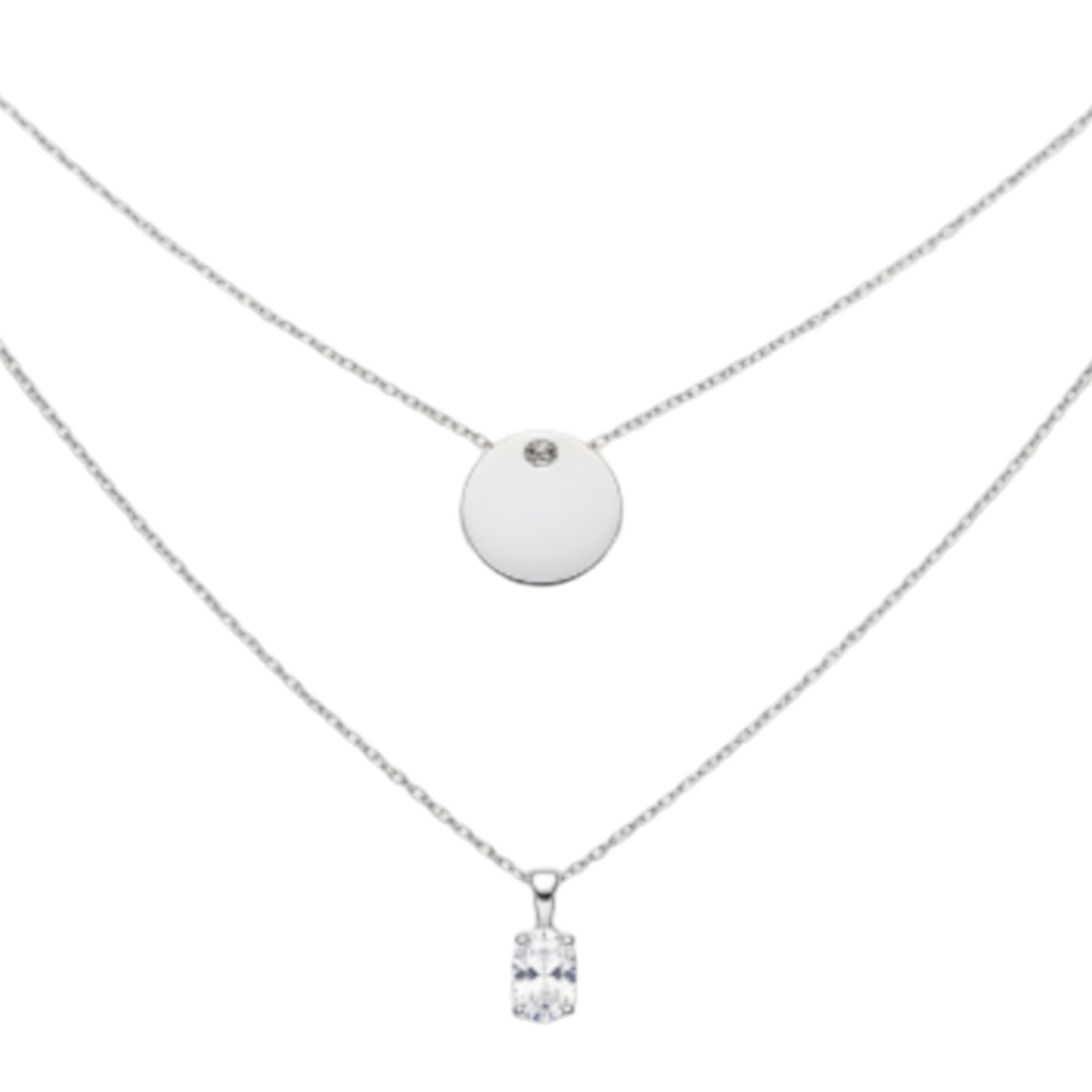 Collier Argent double \'Identité\' argenté (rhodié) - 12 mm (identité) - [S1962]