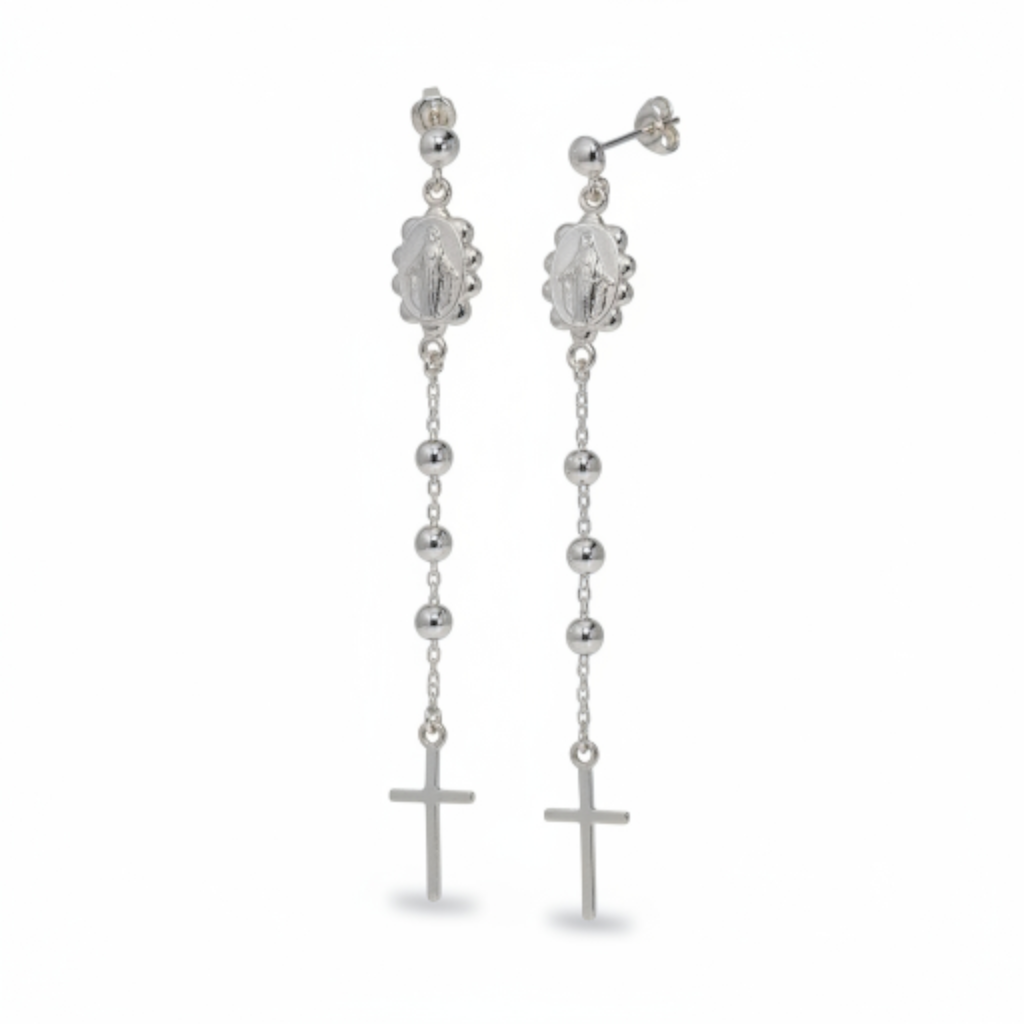 Boucles d\'oreilles Argent \'Vierge Marie\' argenté - 80x10 mm - [S1967]