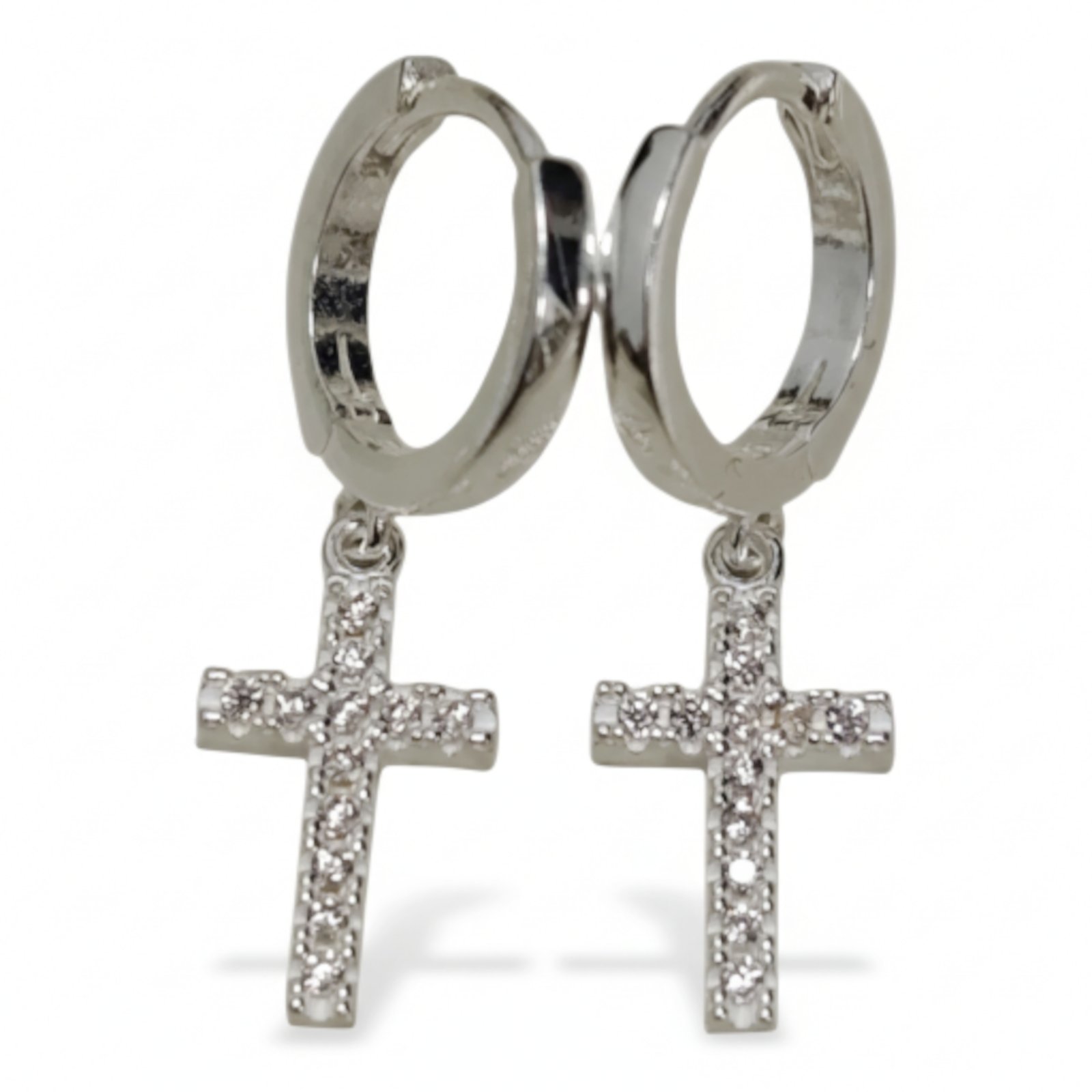 Créoles Argent \'Croix\' blanc argenté - 11 mm, 13x8 mm - [S1968]