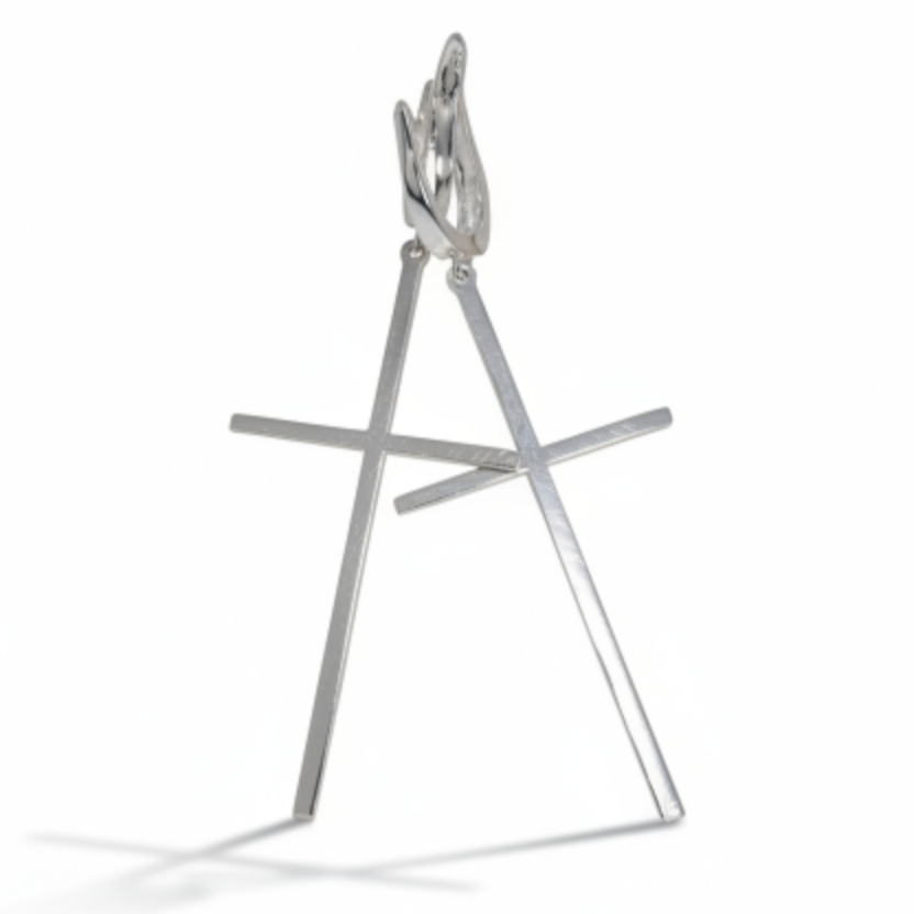 Créoles Argent \'Croix\' blanc argenté - 12x10x2 mm, 47x23 mm - [S1969]