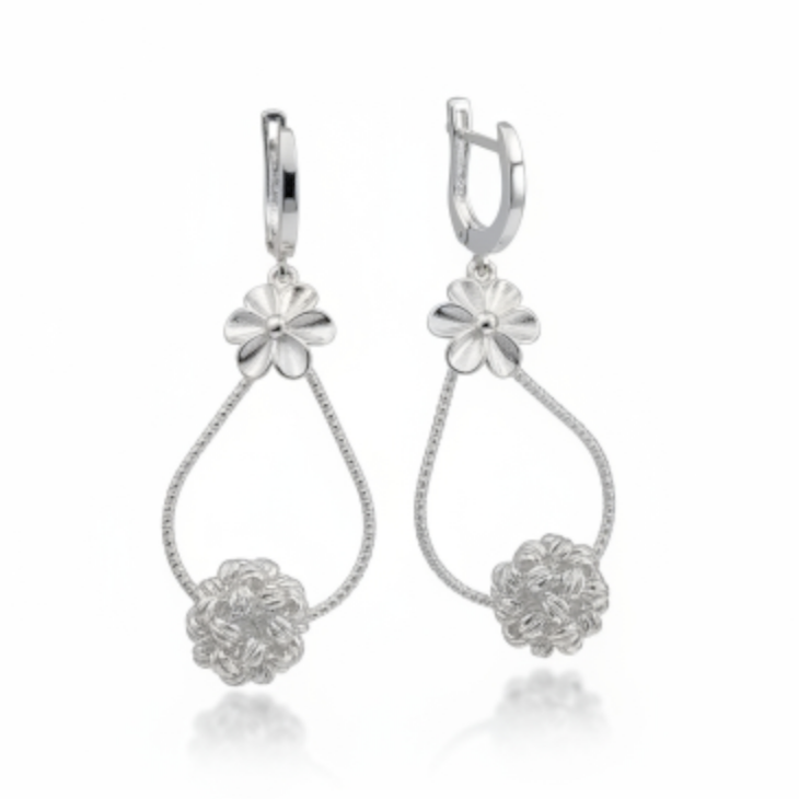Boucles Argent \'Cléopatra\' argenté - 43x20 mm - [S1973]
