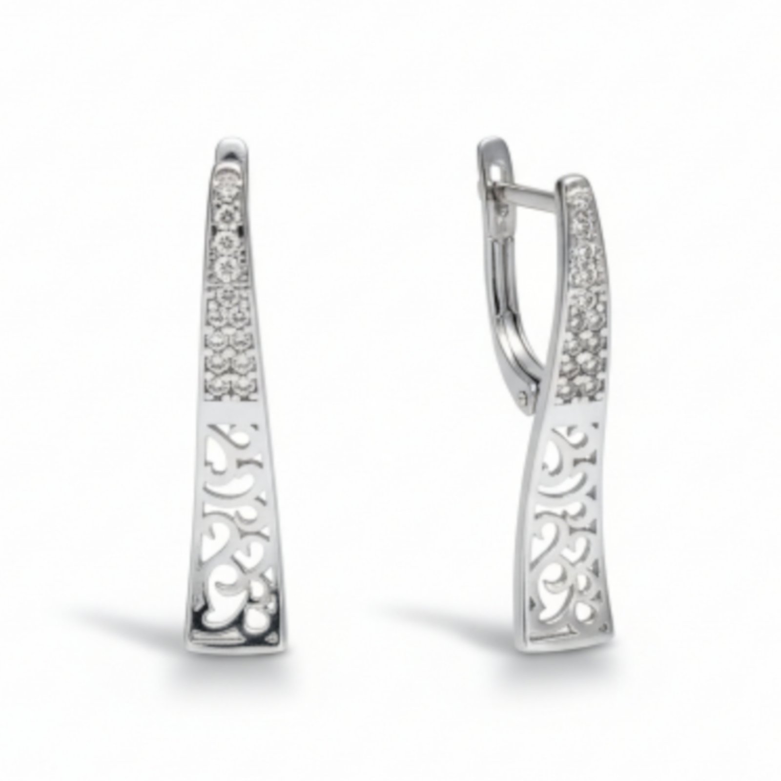 Boucles Argent \'Arégonde\' blanc argenté - 28x6 mm - [S1977]