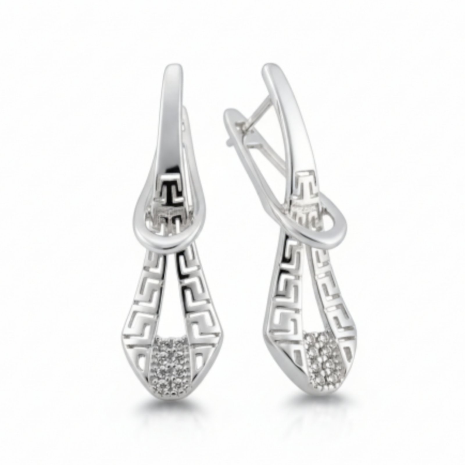 Boucles Argent \'Arégonde\' blanc argenté - 33x10 mm - [S1978]