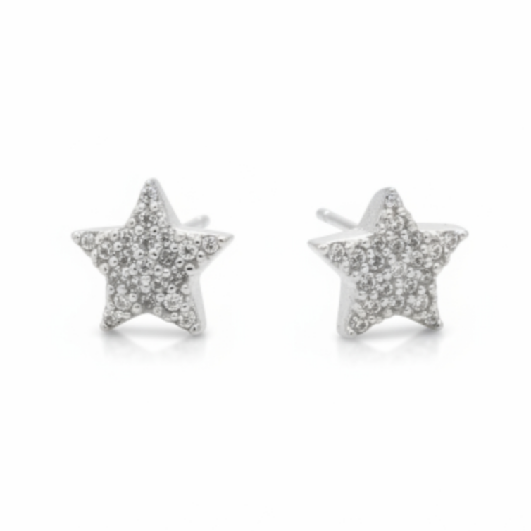 Boucles Argent \'Arégonde\' blanc argenté - 9 mm (étoile) - [S1981]