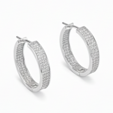 Créoles Argent \'Cristal Plénitude\' Blanc argenté  - 25 mm 5 mm - [S1982]