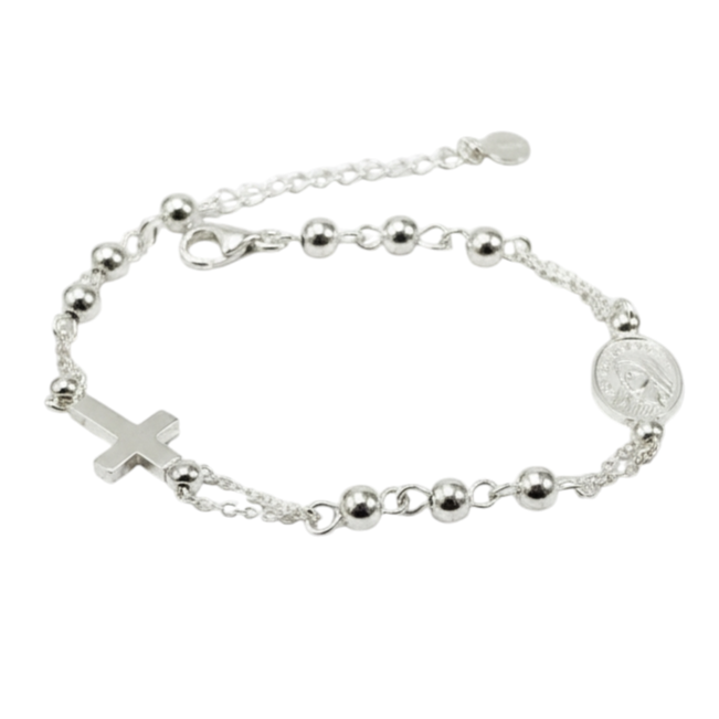 Bracelet Argent artisanal \'Foi et Lumière\' argenté - 15x10 mm (croix) - [S1986]