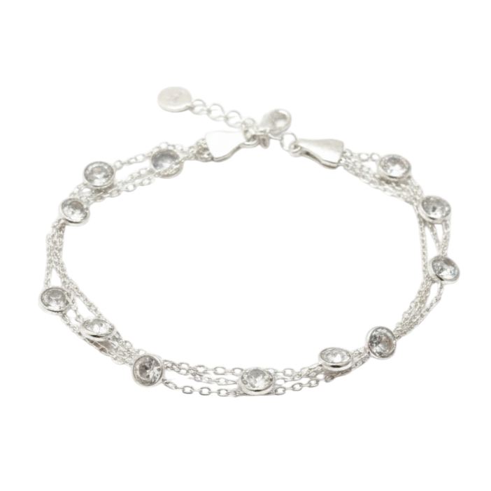 Bracelet Argent \'Arégonde\' blanc argenté - 6 mm, 3 rangs - [S1987]