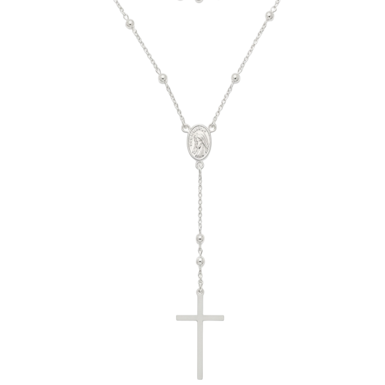 Collier Argent artisanal \'Vierge Marie\' argenté - 70 cm, 100x15 mm - [S1989]