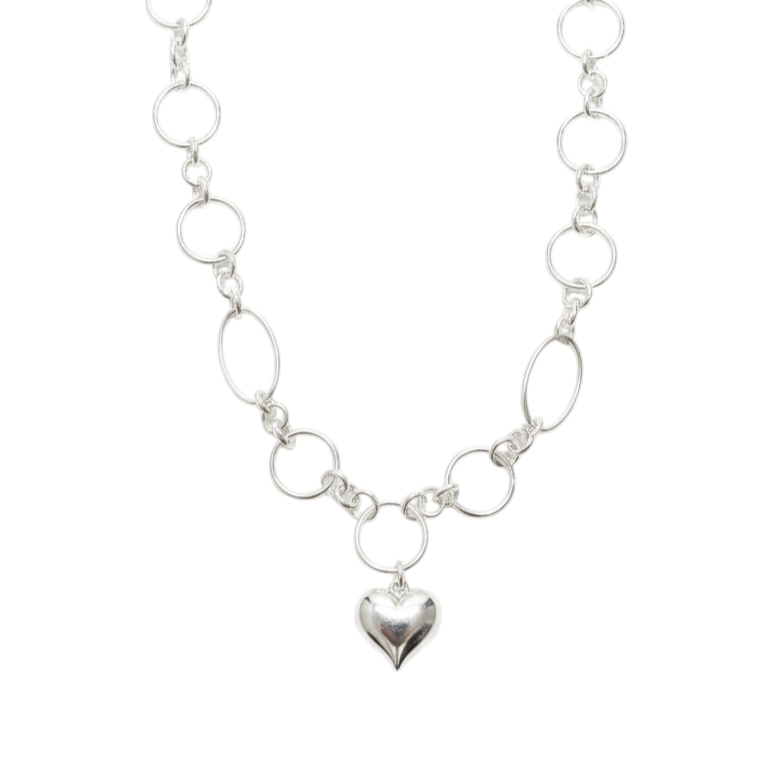Collier Argent \'Love\' argenté - 50 cm x15 mm, coeur 18x17 mm - [S1990]