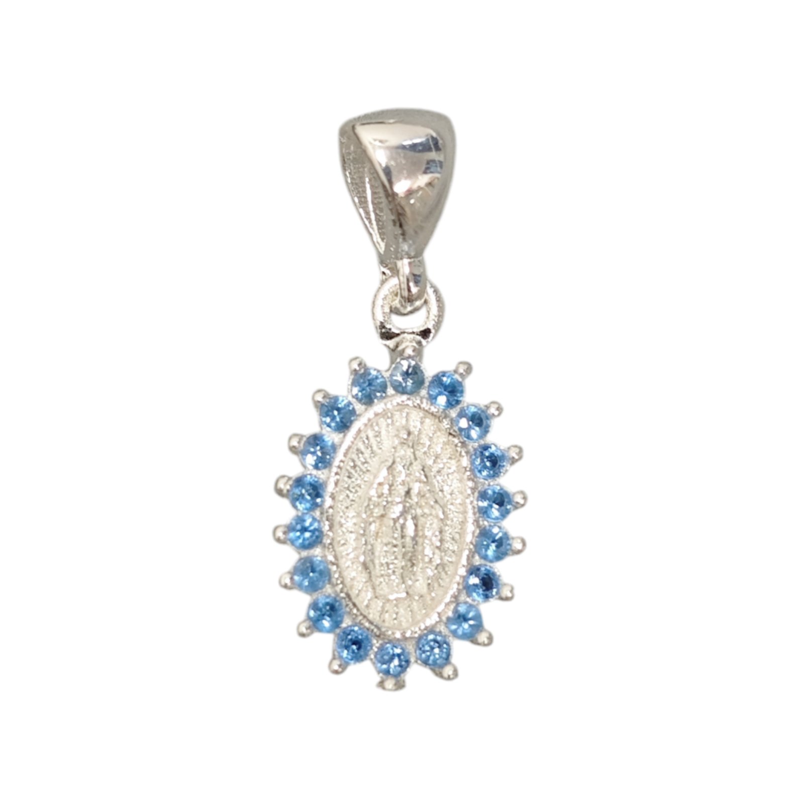 Pendentif Argent \'Vierge Marie\' bleu argenté - 15x10 mm - [S1993]