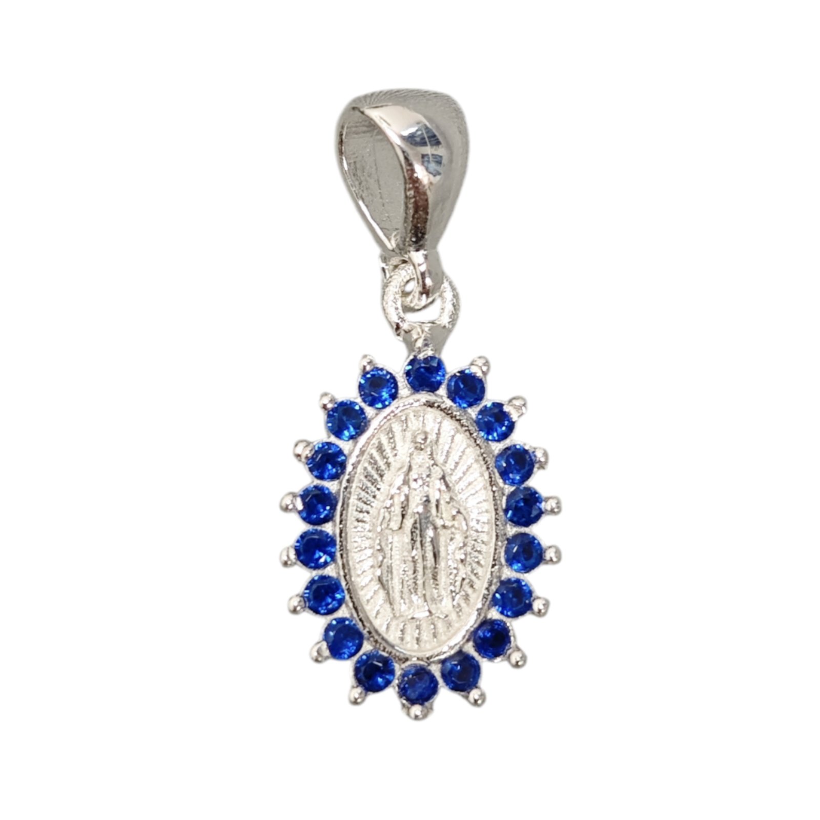 Pendentif Argent \'Vierge Marie\' bleu argenté - 15x10 mm - [S1994]