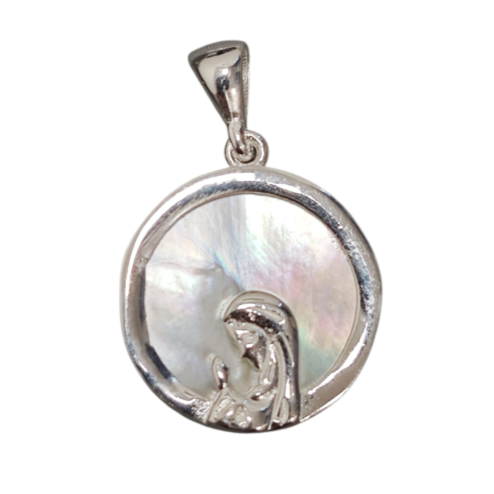 Pendentif Argent \'Vierge Marie\' blanc argenté - 20 mm (nacre) - [S1995]