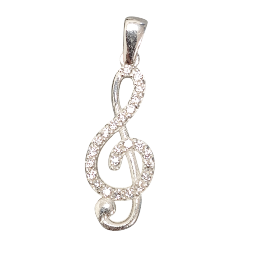 Pendentif Argent \'Clé de Sol\' blanc argenté - 20x10 mm - [S1996]