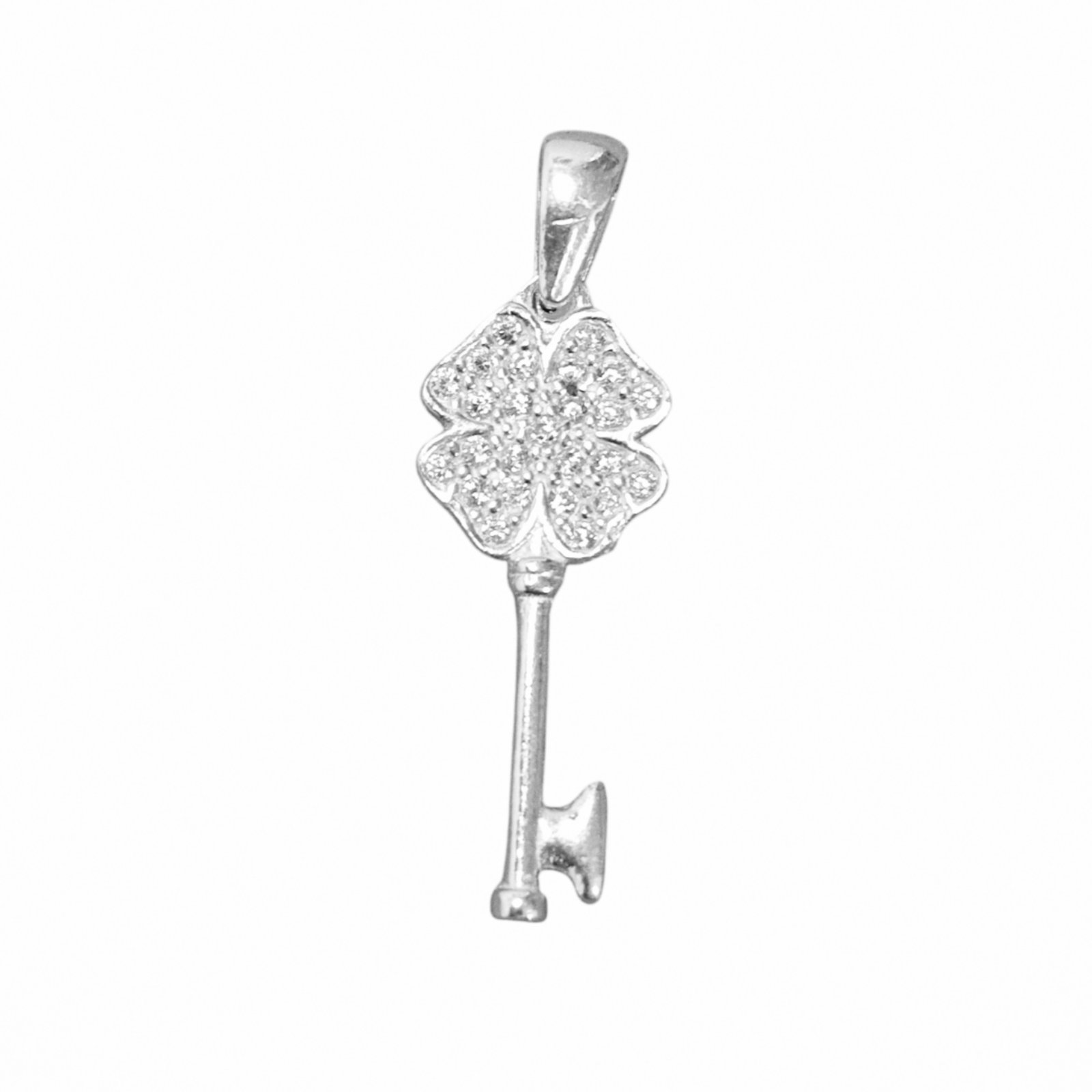 Pendentif Argent \'Clé de la Chance\' blanc argenté (rhodié) - 20x9 mm - [S1998]