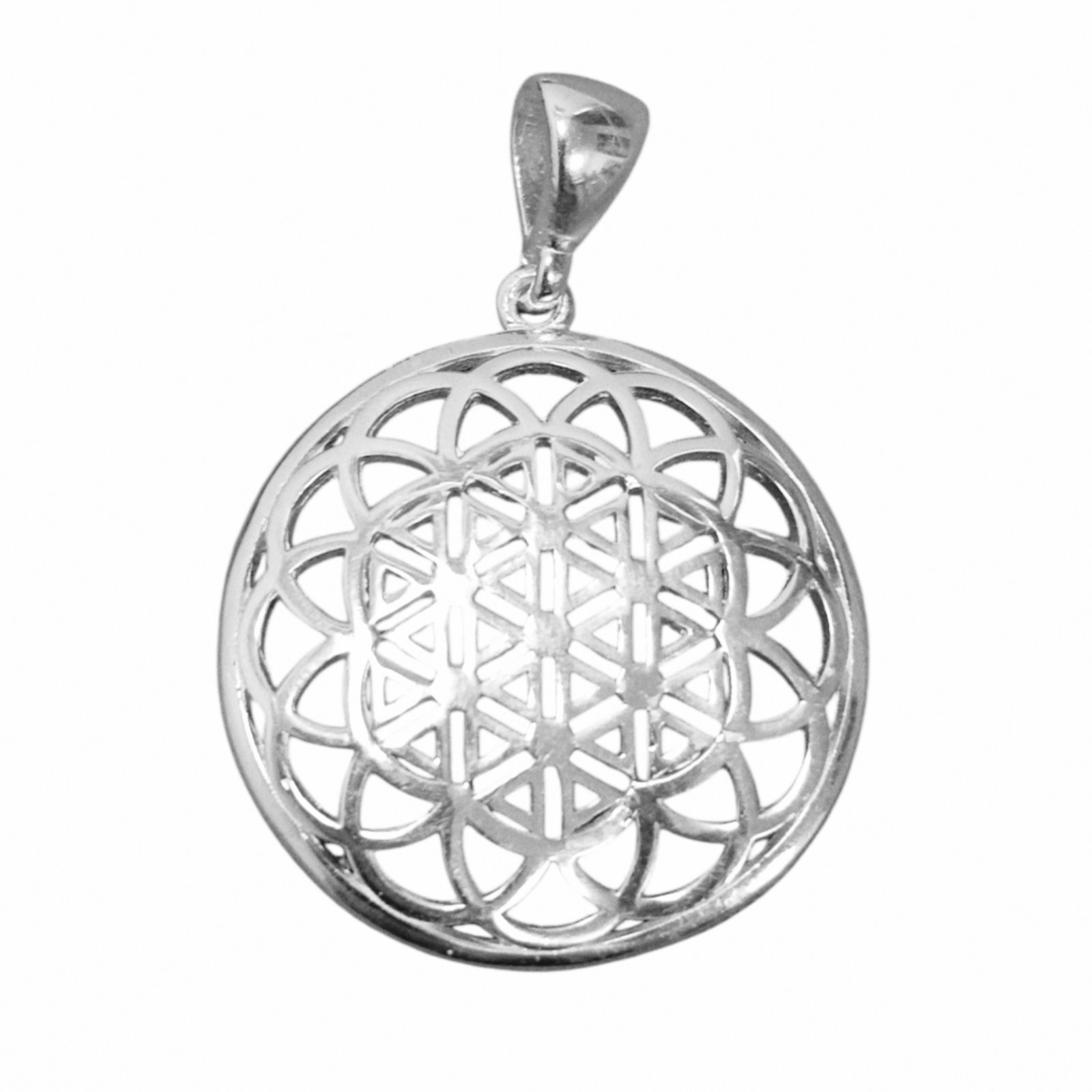 Pendentif Argent artisanal \'Fleur de Vie\' argenté - 22 mm - [S1999]