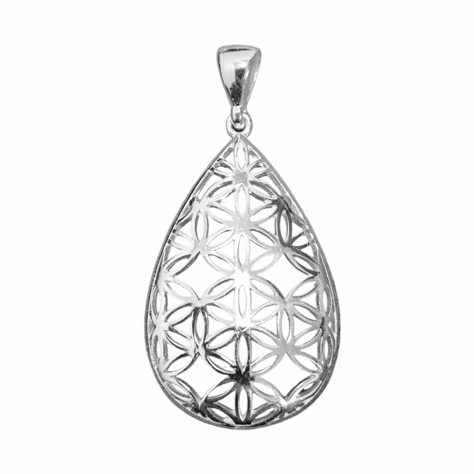 Pendentif Argent artisanal \'Fleur de Vie\' argenté - 28x20 mm - [S2001]