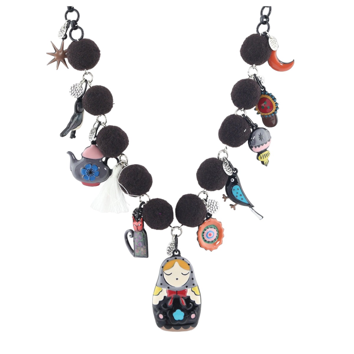 Collier créateur \'Lilipoupettes\' (poupée russe) multicolore - 40x25 mm - [R6230]