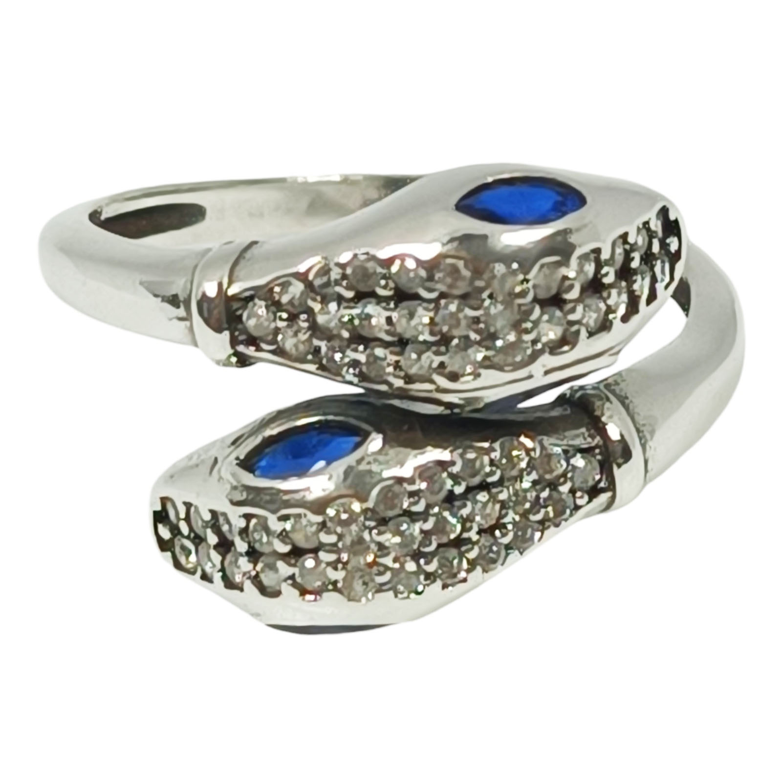 Bague Argent \'Serpents\' bleu argenté vieilli - 12 mm - [S1074]