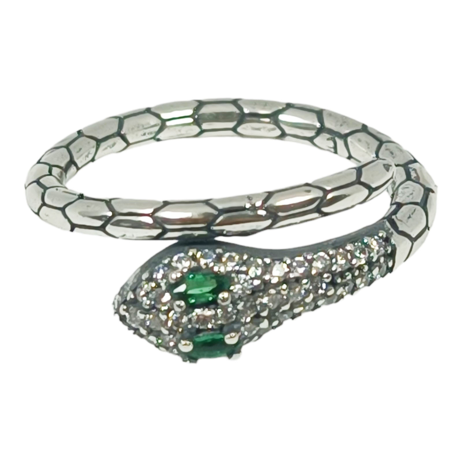 Bague Argent \'Serpents\' vert argenté vieilli - 8 mm - [S1076]