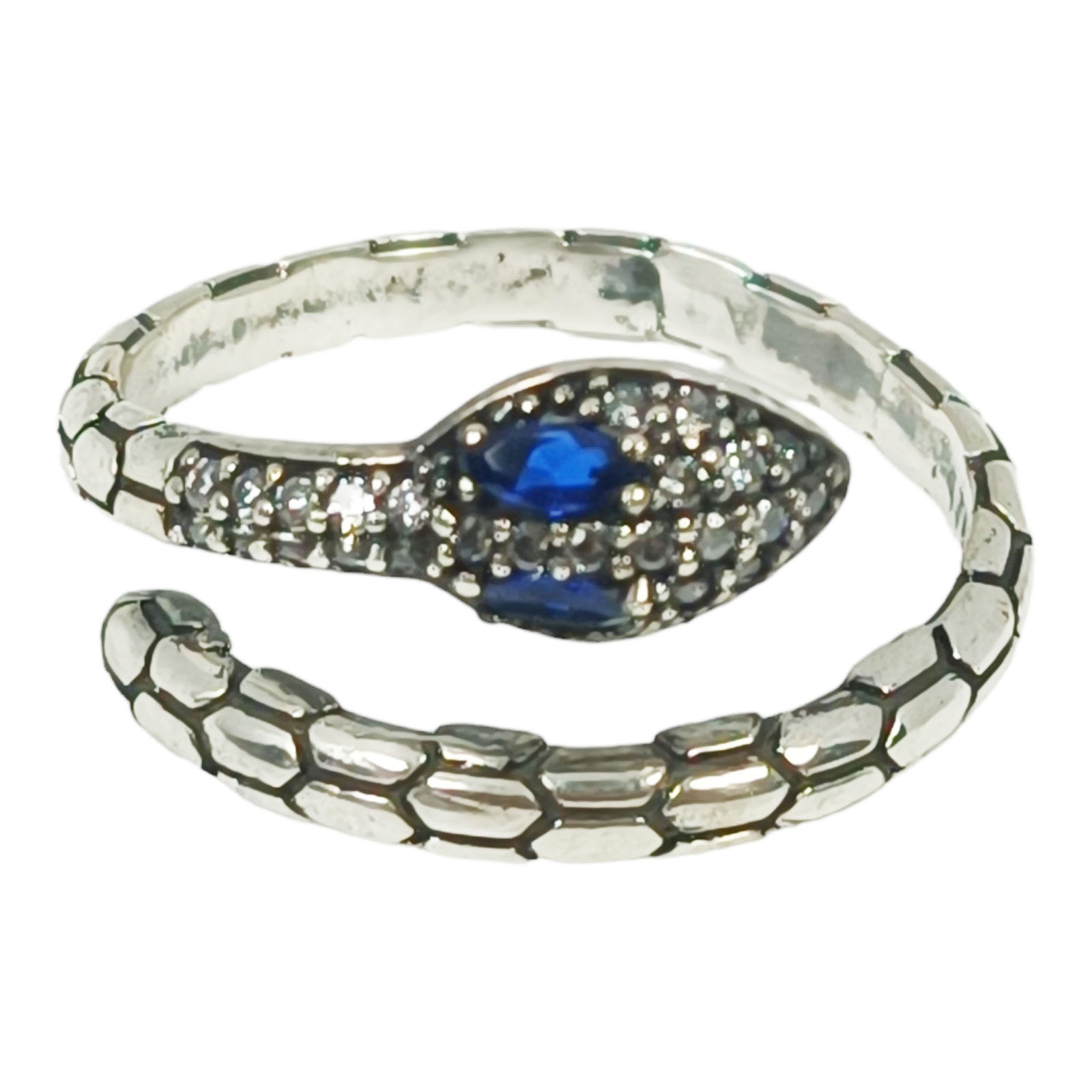 Bague Argent \'Serpents\' bleu argenté vieilli - 8 mm - [S1077]