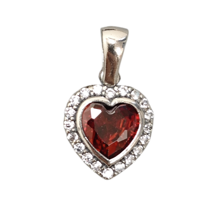 Pendentif Argent \'Arégonde\' rouge grenat argenté rhodié - 11x11 mm (love, cœur) - [S2014]