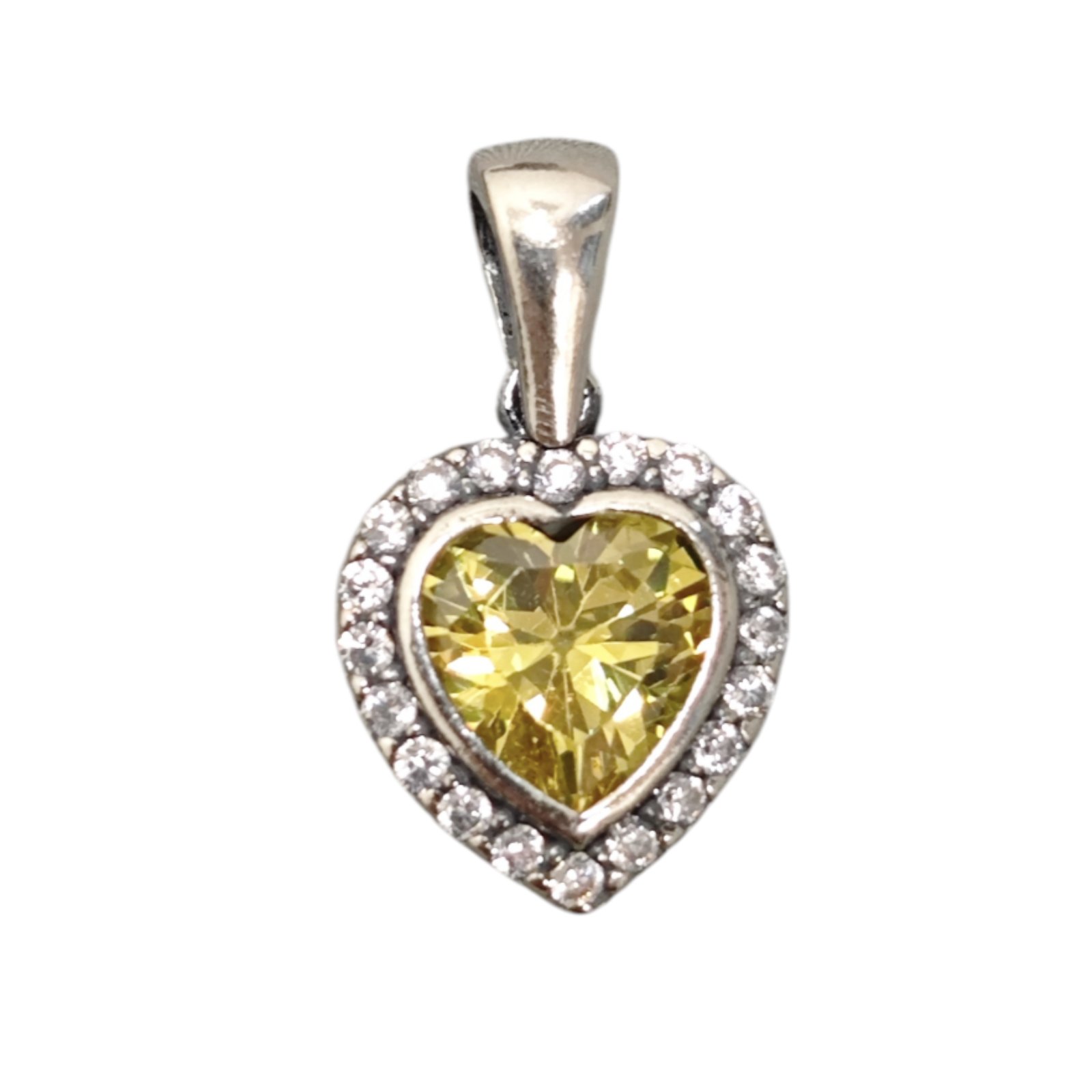 Pendentif Argent \'Arégonde\' jaune citrine argenté rhodié - 11x11 mm (love, cœur) - [S2015]