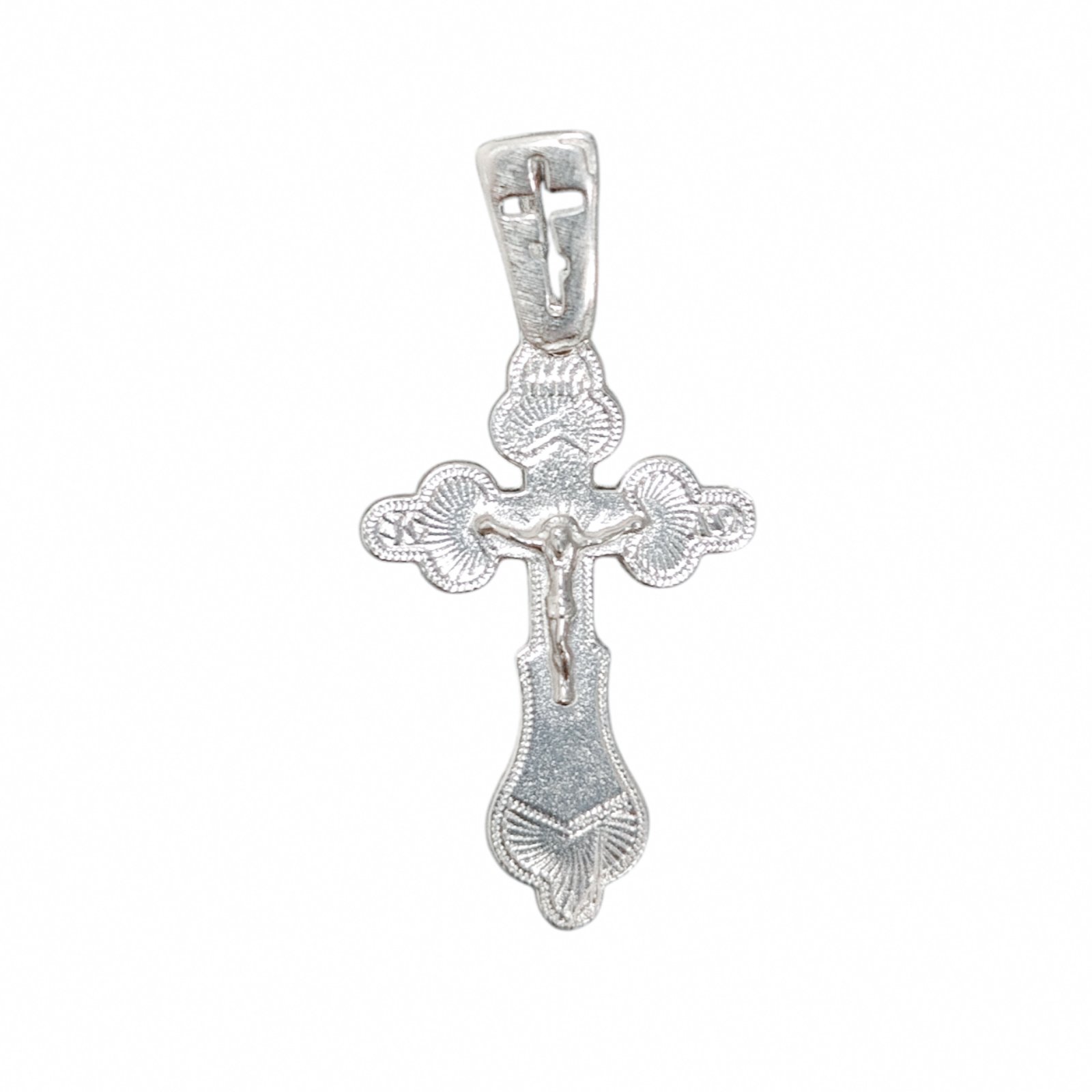 Pendentif Argent artisanal \'Crucifix\' argenté (orthodoxe) - 25x18 mm - [S2019]