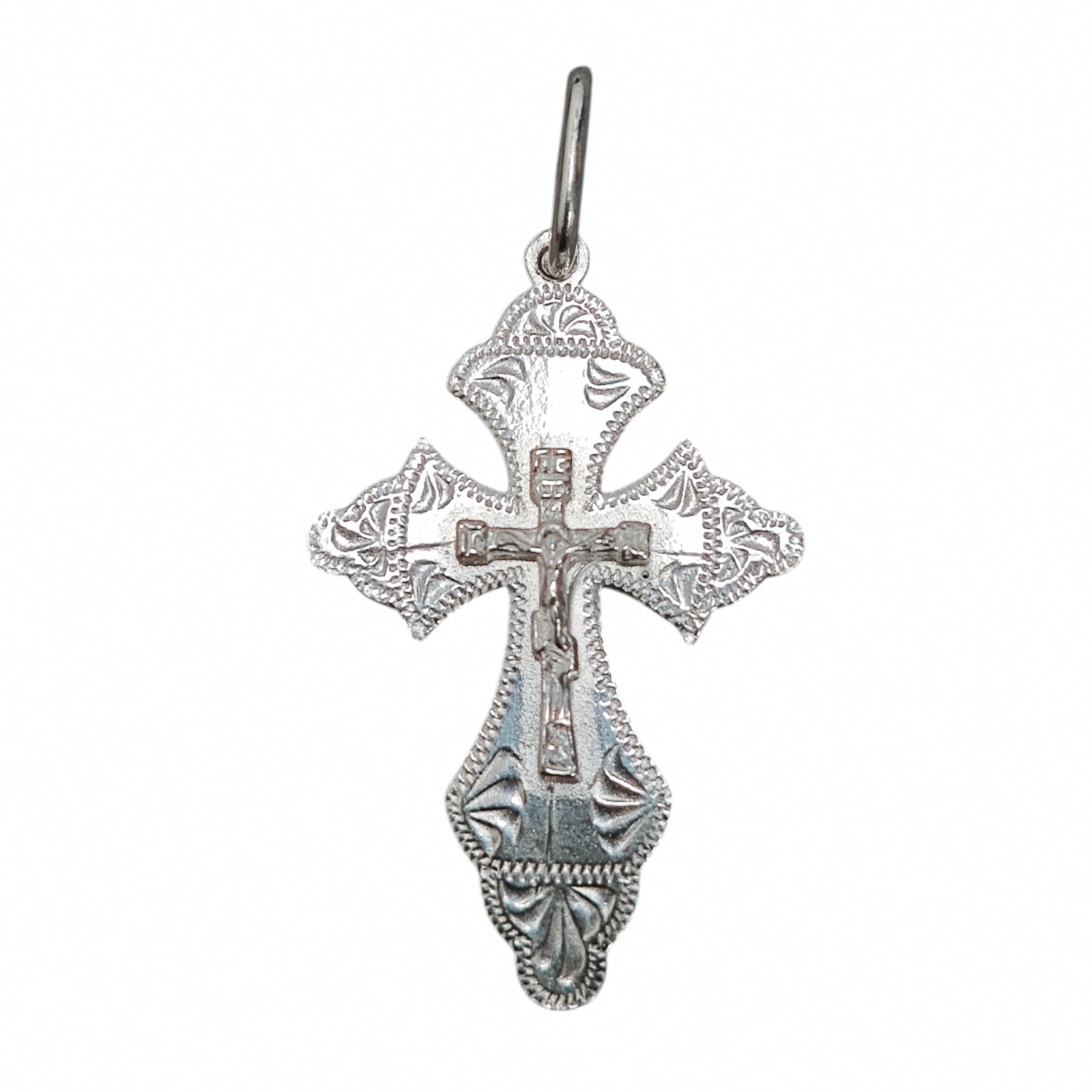 Pendentif Argent \'Crucifix\' argenté (orthodoxe) - 30x22 mm - [S2021]