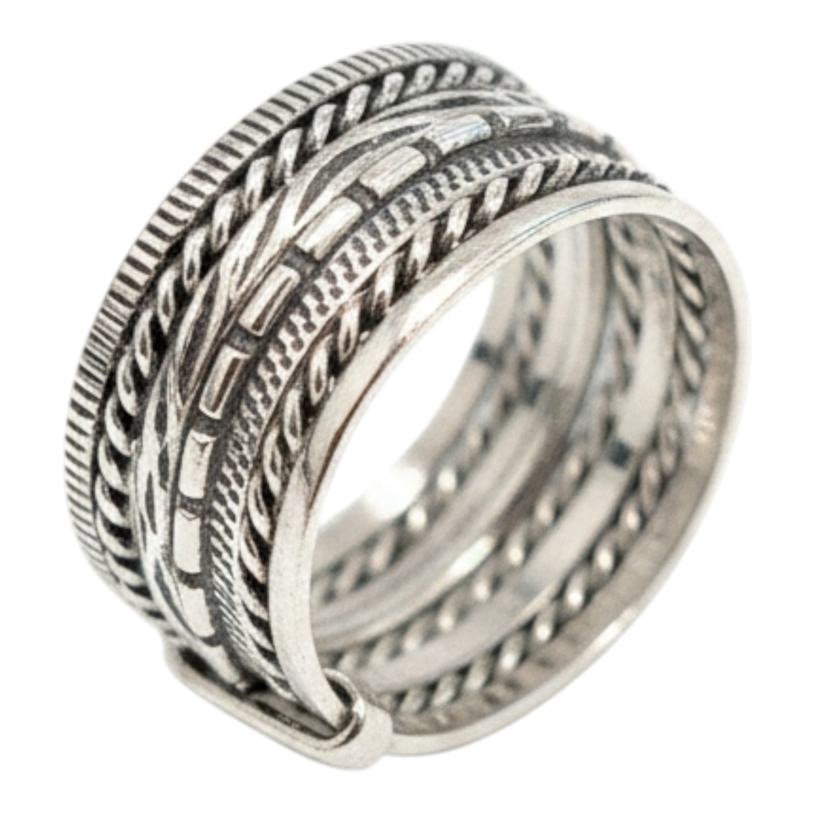 Bague argent \'Semainier\' argenté - 10 mm, 7 anneaux - [S2027]