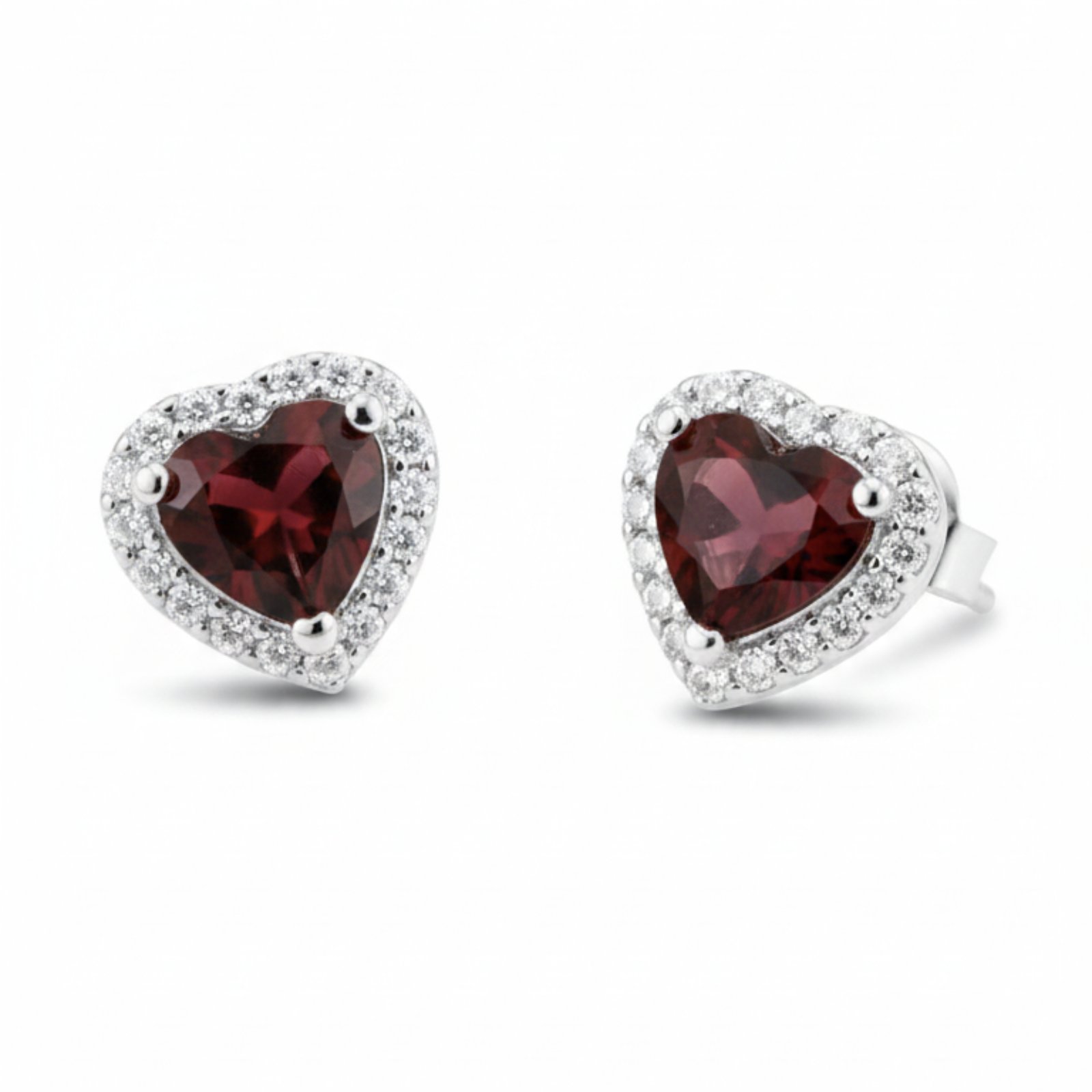 Boucles Argent \'Love\' rouge blanc argenté - 9x9 mm - [S2038]