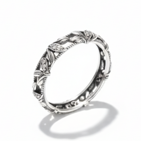Bague Argent \'Cléopatra\' blanc argenté vieilli - 5 mm - [S2048]