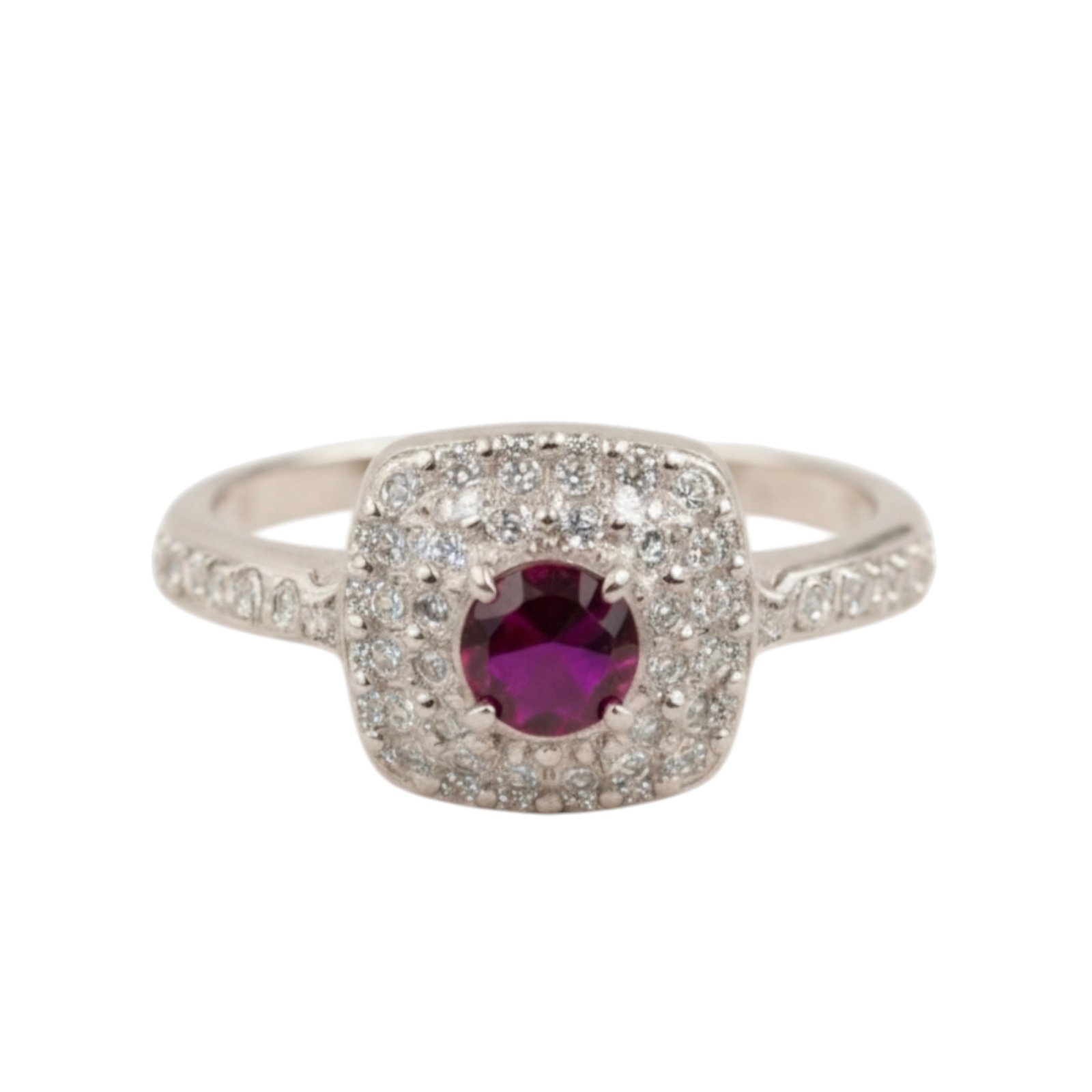 Bague argent \'Arégonde\' rubis argenté - 10x10 mm - [S2052]