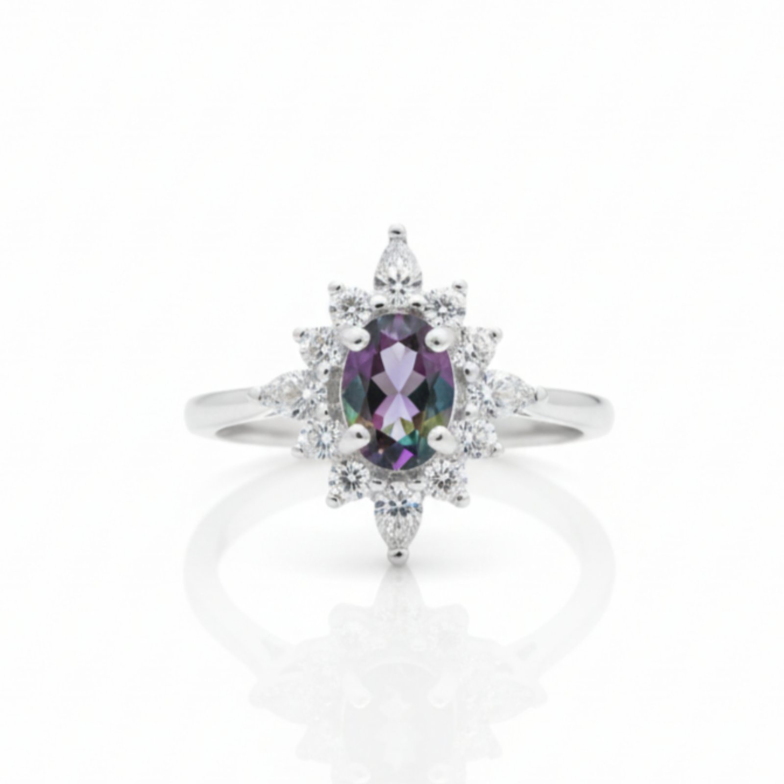 Bague argent \'Arégonde\' gris violet vert argenté - 17x15 mm - [S2053]