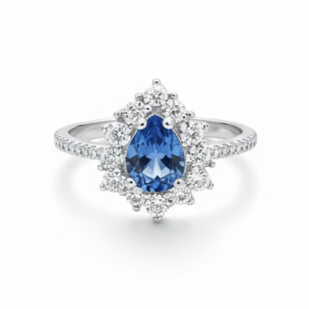 Bague argent \'Arégonde\' bleu argenté - 15x12 mm - [S2055]