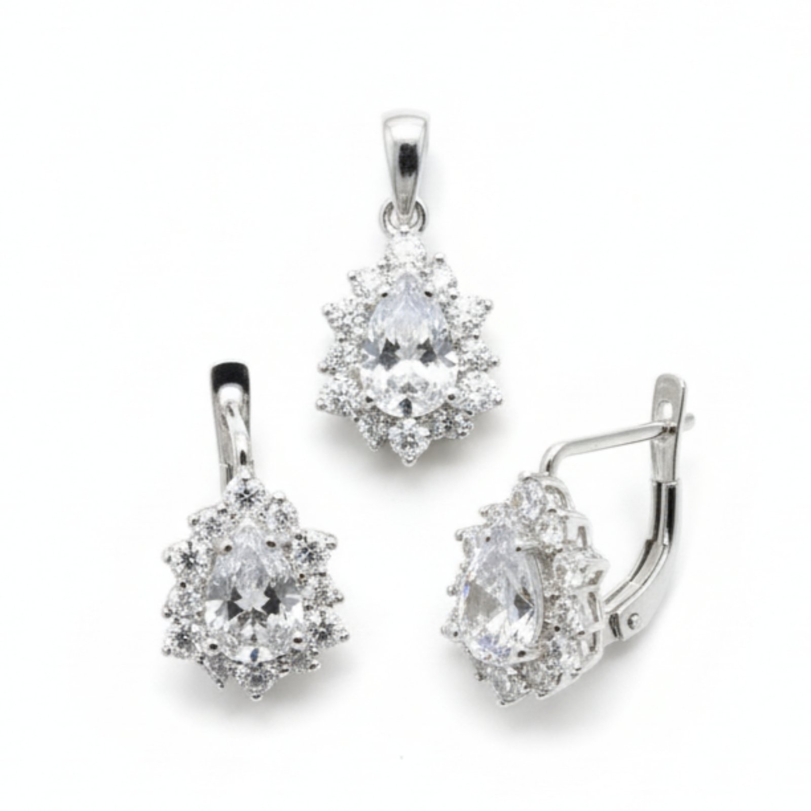 Parure Argent \'Arégonde\' blanc argenté - 15x12 mm (boucles + pendentif) - [S2058]
