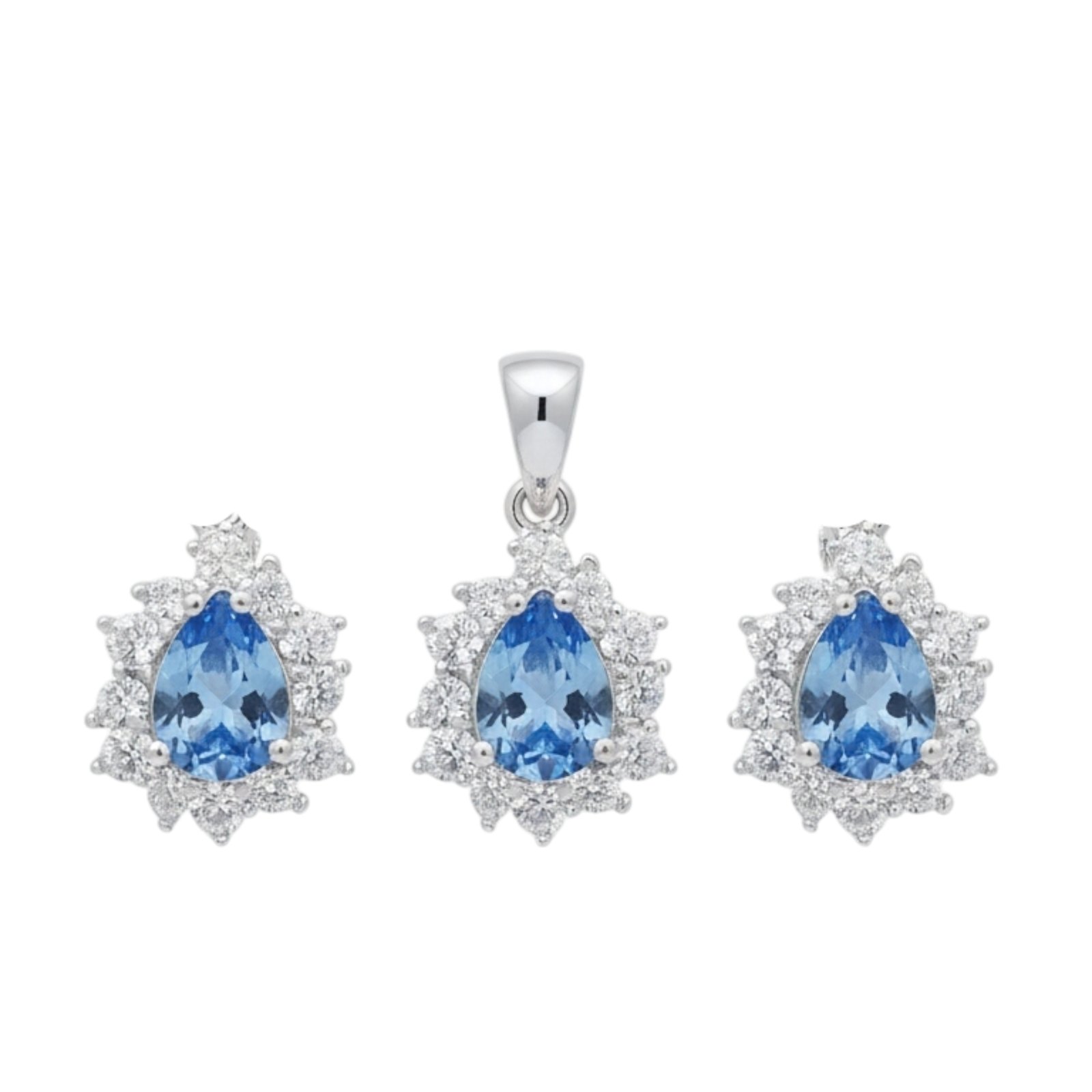 Parure Argent \'Arégonde\' turquoise argenté - 15x12 mm (boucles + pendentif) - [S2060]