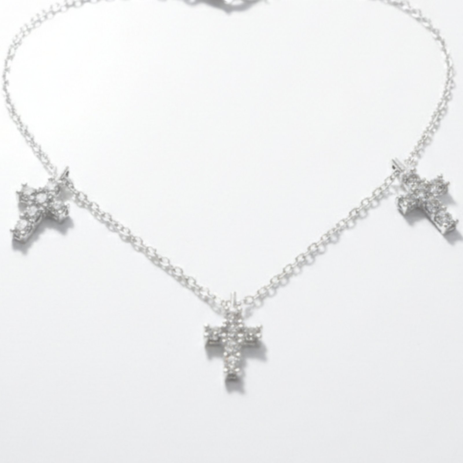 Collier Argent \'Croix\' blanc argenté - 10x7 mm - [S2062]